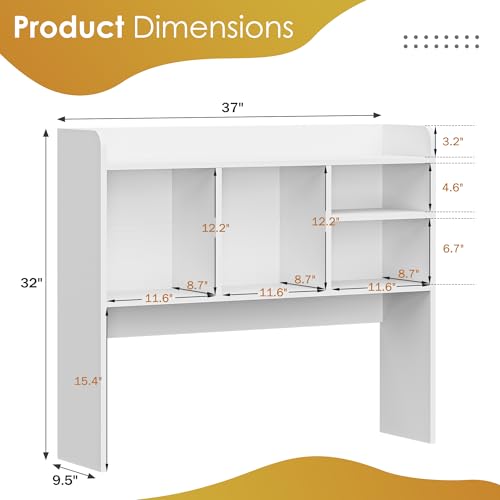 SUPER DEAL Desktop Bookshelf, Countertop Storage Hutch with 4 Shelves for Computer Desk, 2-Tier Display Rack, Multipurpose Wood Desk Hutch Storage Organizer for Home Office Dorm, White - color: White