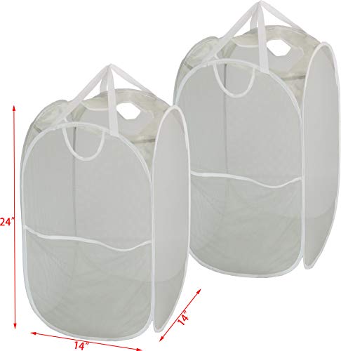 Simple Houseware Mesh Pop-Up Laundry Hamper Basket With Side Pocket, Gray - 2 Pack - color: Gray, size: 2 Pack