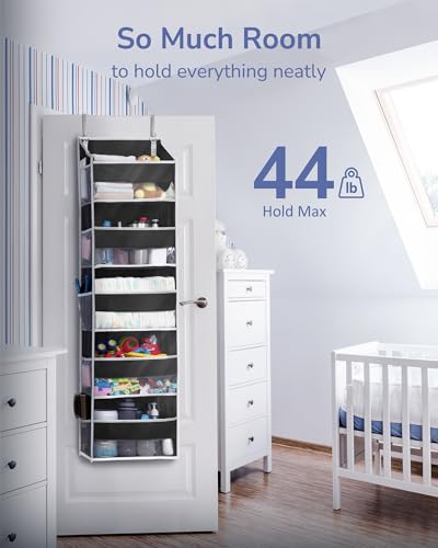 ULG 1 Pack Over The Door Organizer – 5 Shelf Door Organizer Hanging & 10 Side Pockets, Reinforced 44LB Capacity Hanging Organizer, Behind The Door Storage for Bedroom, Nursery, Pantry (Black) - color: Black, size: 1 Pack-5 Tier