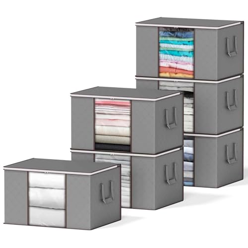SpaceAid 6 Pack 90L Clothing Storage Bags, Heavy Duty Closet Storage Bins, Extra Large Moving bags, Storage Containers for Clothes, Blankets, Comforters, and Pillows - Gray - color: Gray, size: 6 Pack