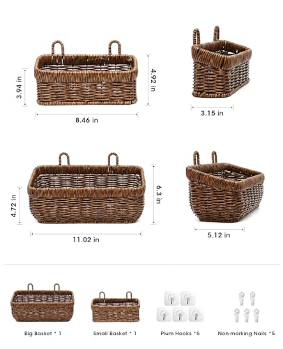 AceList Wall Hanging Basket, Boho Style Hand-Woven Hanging Storage Baskets - Set of 2, Ideal for Boho Room Decor, Kitchen, Garden, and Living Room(Brown) - color: Brown, size: 2 pc (medium)
