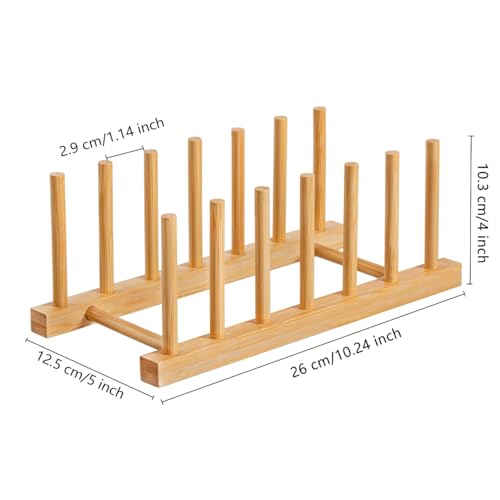 HBlife 2pcs Bamboo Dish Plate Bowl Cup Book Pot Lid Cutting Board Drying Rack Stand Drainer Storage Holder Organizer Kitchen Cabinet（Keep Dry） - color: Bamboo 6 Slots 2pcs