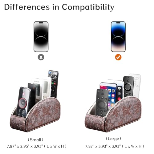 TV Remote Control Holder with 5 Compartments,Pu Leather Remote Caddy/Box/Tray Nightstand Desktop Storage Organizer Store DVD,Blu-Ray,Media Player,Heater Controllers, Makeup Office Supplies - color: Antique Flower, size: Large