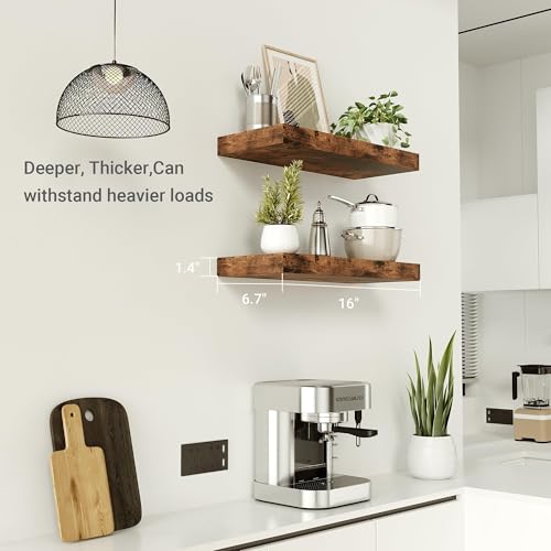 Vivelove Bathroom Floating Shelves for Wall 16 inchs Long, Display Shelves with Invisible Brackets for Living Room, Bedroom, Kitchen, Shelves Over Toilet Farmhouse Home Decor - Set of 2, Rustic Brown - color: Rustic Brown, size: 16”Wx6.7”Dx1.4”H