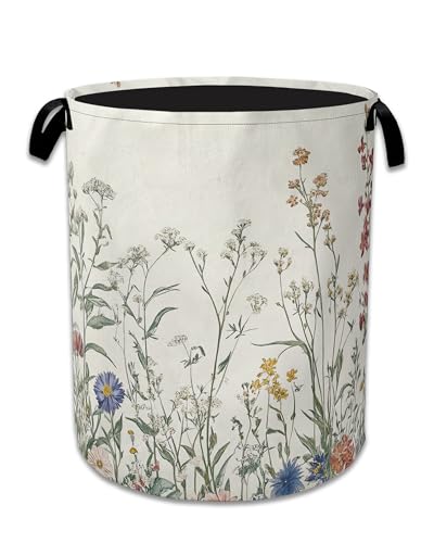 Vintage Floral Laundry Basket Collapsible Laundry Hamper with Handle, Oxford Clothes Toy Storage Bin for Bathroom Bedroom Room Decor, Gift Basket 16" X 20.8" - color: Vintage Floral