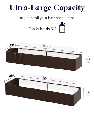 Kitsure Shower Caddy - 2 Pack Adhesive Shower Organizer, Rustproof Metal Shelves, No-Drill Bathroom Organizers and Storage, Brown, XX-Large - color: Brown, size: XX-Large
