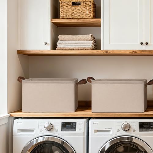 CHICVITA Storage Baskets for Shelves, Large Closet Storage Bins with Handles, Fabric Clothes Towels Baskets for Organizing, 16 ¾" L x 11" W x 9 ¾" H, Brown, 2-Pack - color: Brown 2-Pack, size: 16 ¾" L x 11" W x 9 ¾" H