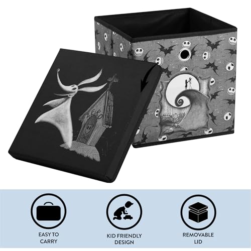 The Nightmare Before Christmas Collapsible Storage Cube with Removable Lid,10"x10"x10" Fabric Organizer Bin for Essentials - color: Nightmare Before Christmas