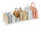 Dmevkic Extendable Purse Organizers Purse Storage. Length 15-27inch. Bag Organizer Purse Holder for Closet with 8 Adjustable Shelf Dividers（White） - size: Range (15–27")