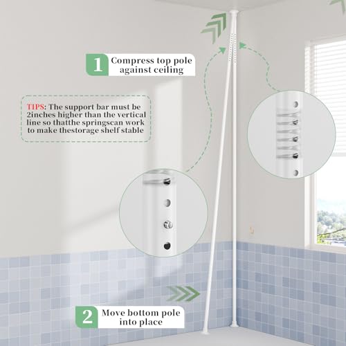 akinbas Tension Pole Shower Caddy Organizer with 4 Tier L-Shaped Rust Resistant Bathroom Corner Shelves with 34-124 Inch Adjustable No Drilling Quick Install Shower Rack for Bath Essentials (White) - color: White, size: 4 Tier-Standard