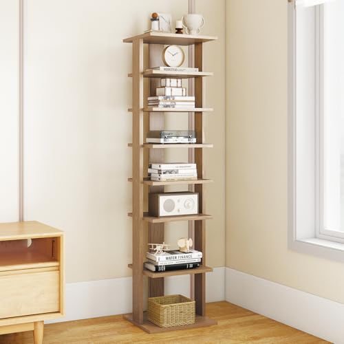 Tangkula 8-Tier Vertical Shoe Rack, Space-Saving Corner Shoe Organizer for 7 Pairs, Narrow Shoe Storage for Entryway, Front Door, or Closet - color: Natural Oak, size: 10" x 11" x 43.5"