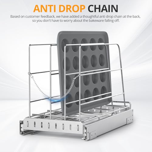 Pull Out Cabinet Organizer for Cutting Board, Cookie Sheet, Baking Sheet, Stainless Steel Sliding Rack for Bakeware & Trays, Heavy-Duty Cutting Board Organizer (9” x 16.5” (22.8 x 41.8 cm)) - style: 9”W x 16.5”D (22.8 x 41.8 cm)