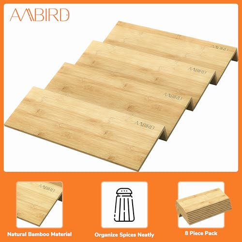 AMBIRD Bamboo Spice Drawer Organizer with Non-slip Mat,4 Tier - 2 Set Jar Spice Rack Tray From 9.5''to 19'', Seasoning Organizer for Kitchen,Cabinet,Drawers,Countertop - size: 8 Pcs x 9.5'' W, style: Natural