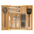 Bamboo Kitchen Drawer Organizer, Expandable Silverware Organizer with Removable Knife Block, 6-8 Slots- Utensil Holder & Cutlery Tray Drawer Dividers, 2.36" Deep for Extra Capacity, Natural - color: Natural