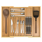 Bamboo Kitchen Drawer Organizer, Expandable Silverware Organizer with Removable Knife Block, 6-8 Slots- Utensil Holder & Cutlery Tray Drawer Dividers, 2.36" Deep for Extra Capacity, Natural - color: Natural