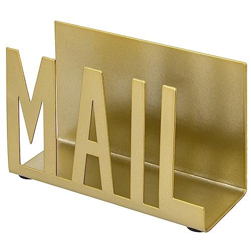 MyGift Mail Holder Organizer Countertop Modern Golden Metal with Cutout MAIL Lettering Design, Office Desktop Envelope and Document Storage Rack - color: Golden