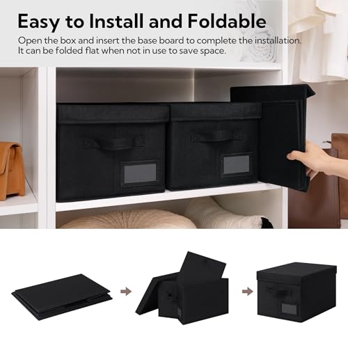 GRANNY SAYS Storage Bins with Lids, Linen Storage Bins for Shelves, Decorative Storage Boxes, Clothes Storage and Organization, Storage Boxes for Organizing, 3-Pack, Black - color: Black, size: Medium