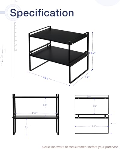 Nxconsu 2Pack Cabinet Shelves Stackable Shelf Organizer Rack Riser for Kitchen Cabinet Pantry Cupboard Counter Countertop Home Organization Storage Space Saver Heavy Duty Metal Nonslip Black Wide - color: Black, size: 16.1’’W × 12’’D × 7.3’’H