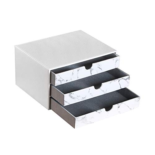 3-Drawer Leather Desk Organizer with A4 File Holder-Stackable Modular Storage Box for Office Supplies,Files,Bills & Jewelry-Space-Saving Design for Home Office,Desk & Workspace(White) - color: white