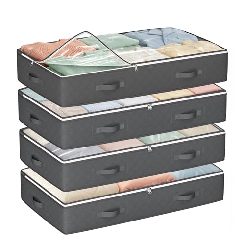 Budding Joy 60L Under Bed Storage Containers, Storage Bins with Clear Lids, Foldable Closet Organizers for Clothes, Blankets, Shoes, Bed Sheets, Comforter, Wrapping Paper, Home Dorm Storage