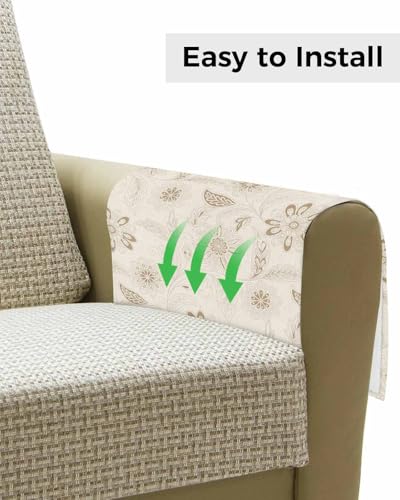 Sofa Armrest Organizer Bedside Caddy, Vintage Brown Floral Non Slip Couch Remote Control Holder for Recliner, Rustic Abstract Flower Burlap Arm Chair Caddy with Pocket for Magazine Phone, 13"x35" - color: Khaki, size: 13x35 in