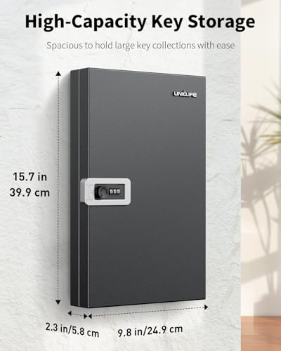 Uniclife 32 Keys Key Lock Box, Wall Mount Key Box, Key Cabinet, Car Key Organizer with Writable Key Racks and Tags, Security Key Holder Storage Box for Office, Hotel & Company - color: Black, size: 32-Key(Combo Lock)
