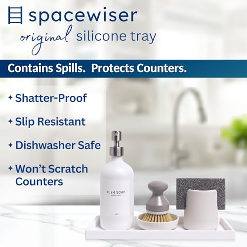 Spacewiser Countertop and Vanity Tray - 11.7" Silicone Bathroom Tray Countertop, Dish Soap Trays for Kitchen Counter, Bathroom Counter Organizer Accessories Caddy, Shower Trays Makeup Mat Oil, White - color: White, size: Large 11.7”