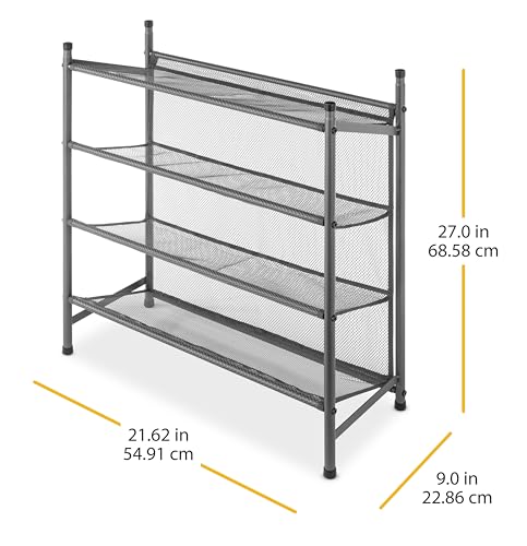 Whitmor Metal & Mesh 4-Tier Shoe Rack, Store up to 12 Pairs of Shoes, Stackable, 9" L x 21.6" W x 27" H, Gunmetal - size: 4-Tier,Gunmetal