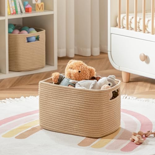 UBBCARE 4 Pack Storage Baskets for Organizing, Shelf Baskets with Handles, Woven Storage Baskets for Bookcase/Cube Shelf/Closet, 14.5"L x 9.8"W x 9"H, Brown - color: Brown, size: 4 Pack-14.5"(L)×9.8"(W)x9"(H)