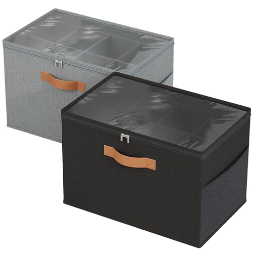 2 Pack Shoe Organizer for Closet,Foldable Shoe Storage Organizer with Adjustable Dividers, Shoe Storage Box with Clear Cover, Fits up to 16 Pairs,Black & Gray - color: Black & Gray, size: 2 Pack