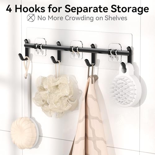 YASONIC Shower Caddy Adhesive, 100% Rustproof Shower Organizer with Soap Holder, 6 Pack Large Capacity shower Shelves for Inside Shower, No Drilling Bathroom Organizers and Storage for Home Decor - color: Black, size: XL