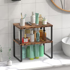 Set of 4 Counter Shelves Kitchen Stackable Cabinet Shelf Wood Organizer Expandable Counter Top Racks Brown Bathroom Counter organizer - color: Brown