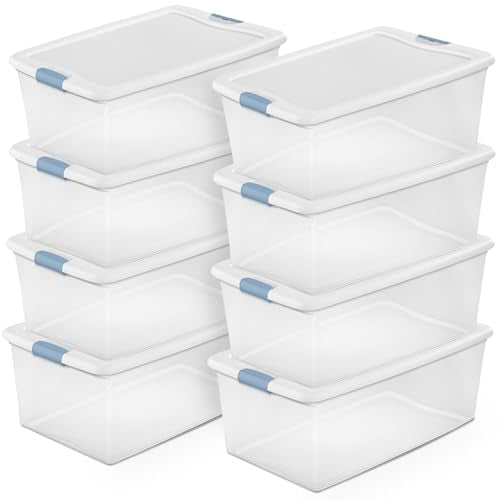 Sterilite 8-Pack Latching Box, Under Bed Storage Bins with Lids, Clear Plastic, 106 Quart - Heavy-Duty Organizing Containers for Closet, Bathroom, and Office - size: 106 Quart, style: 8 Pack