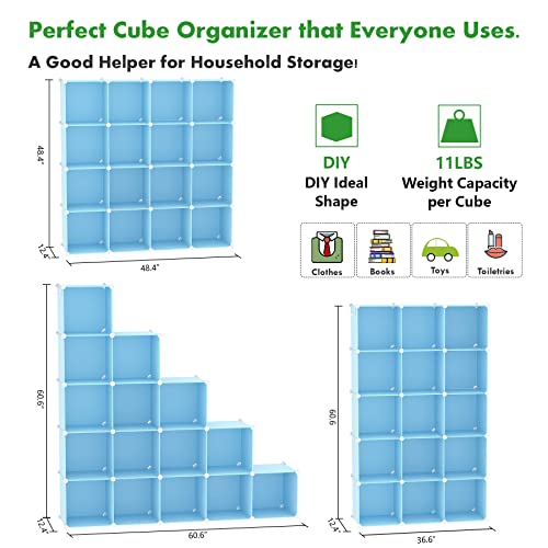 C&AHOME Cube Storage Organizer, 16-Cube Shelves Units, Plastic Storage Cubes, DIY Closet Organizer, Modular Closet Storage Shelves Ideal for Home, Bedroom, 48.4" L × 12.4" W × 48.4" H Blue UPCS16L - color: Blue