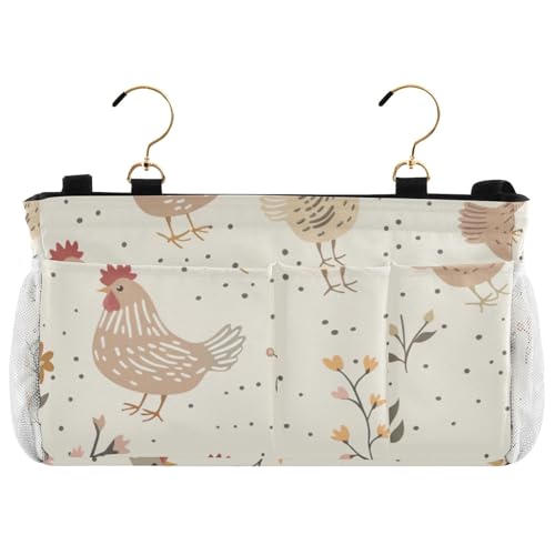 Bedside Caddy Metal Frame Hanging Organizer Bunk Bed Dorm Accessories Hook And Loop Storage Bag Large Pockets Flower Cock Dots - color: Flower Cock Dots