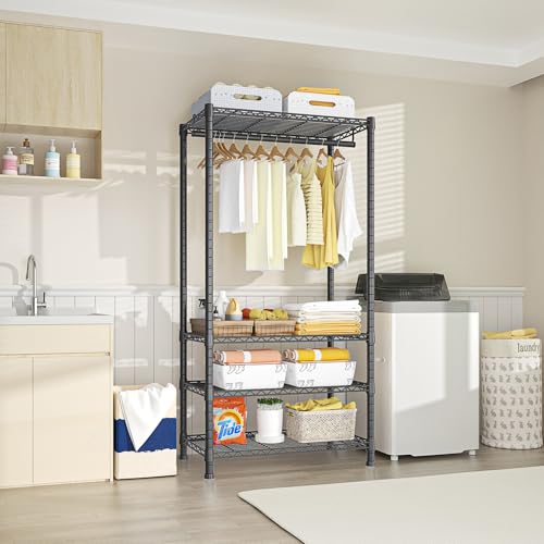 Ulif H2 Heavy Duty Clothes Rack, Freestanding 4 Tiers Garment Rack for Hanging Clothes with Shelves and Hangers, Closet Organizers and Storage Metal Closet Wardrobe System, Max Load 500 LBS, Black - color: Black, size: H2
