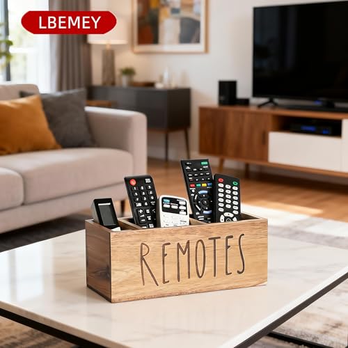 LBEMEY Acacia Wood Remote Control Holder, TV Remote Holder, Remote Organizer for Table,Home,Living room, bedroom for Wooden Remote Box (Brown, L,for 5+ Remote Controls) - size: L,for 5+ Remote Controls