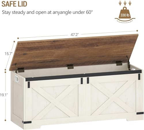 Hzuaneri 47.2" Storage Chest, Large Storage Trunk with 2 Hinges, Farmhouse Wooden Box Bench, Lift-Top Organizer Chest, Entryway Trunk for Bedroom, Living Room, White and Brown SB12114X - color: White and Brown, size: 15.7"D x 47.2"W x 19.1"H