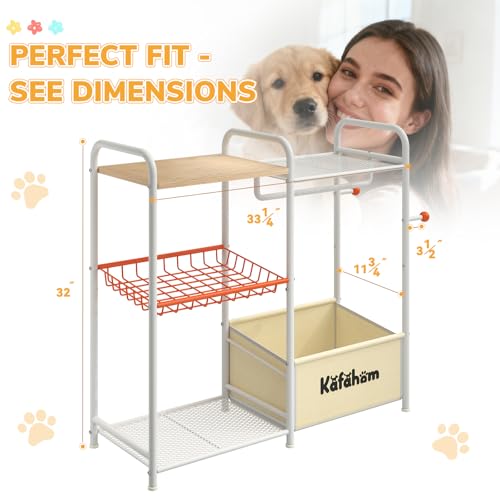 KAFAHOM Dog Toy Bin, Multi-Functional Dog Toy Basket with Collar Rod & Can Dispenser, Puppy Essentials Shelf, Dog Stuff Box, Perfect Basket for Dog Toys in Living Room, Great Gift for Pet Lovers - style: Ball Hook Shelf