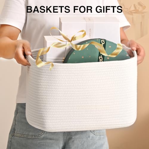 ICERZCZ Woven Cotton Rope Storage Basket for Organizing, Cute Decorative Baskets for Gifts Empty, Organizer Bins for Dog Toy, Baby Laundry, 15“×11”×9.5“, Off White - color: Off White, size: 15“(L)×11”(W)×9.5“(H)