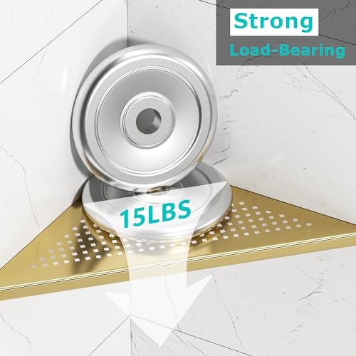 Qeke Bathroom Corner Shelf, Recessed 12" Shower Shelf Caddy, SUS304 Stainless Steel Shelf Wall Mount Triangular, No Drilling, Brushed Golden - color: Brushed Golden, size: 12"- 1 Pack