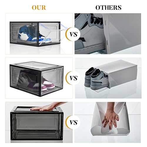 Attelite Upgrade 12pack Shoe Box Storage Containers,Thicken Sturdy Clear Stackable Plastic Shoe Organizer Box with Magnetic Door, Drop Front Shoe Box Sneakers X-Large - color: Clear Black, size: XL-12-pcs