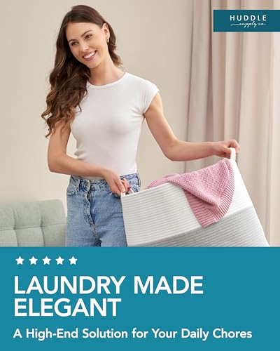 XXXXL WASHABLE Jumbo 125L Extra Large Blanket Basket, Woven Decorative Cotton Rope Basket with Handles for Laundry, Living Room, Baby Toys Nursery, Storage, Organization Bins 24" x 17" (Grey & White) - color: Grey and White, size: Jumbo