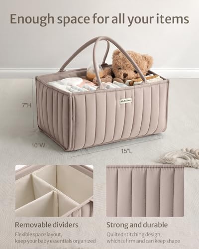 Blissful Diary Baby Diaper Caddy Organizer, Stylish Storage Basket for Newborn Essentials and Diaper Station, Gift for Baby Shower and Registry Must-Have, Sand - color: Sand