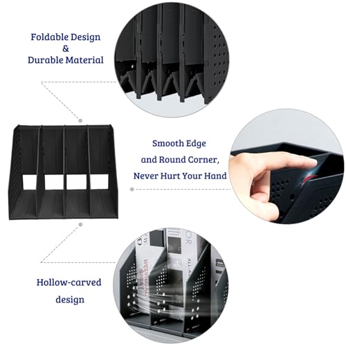SAYEEC Collapsible Magazine Holder Plastic Desktop 4 Compartment File Rack Magazine Organizer Vertical File Divider Sorter Storage Document Organizer for Office Home School Black - color: Black (4 Compartments)