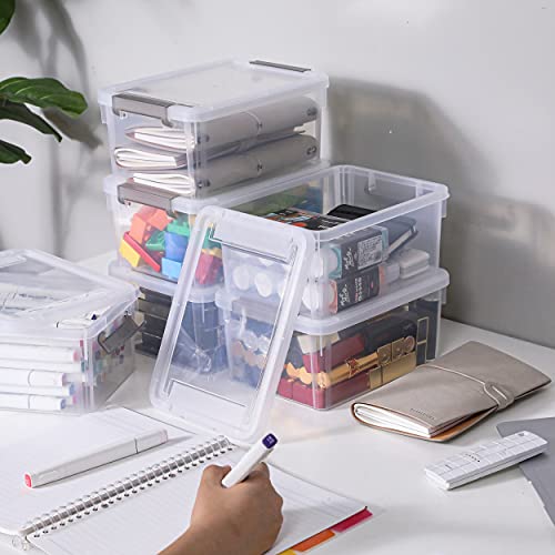 Anywish Small Storage Bins with Lids 3.2 QT Plastic Storage Containers for Organizing Stackable Clear Storage Boxes,Clear White(6 Packs)
