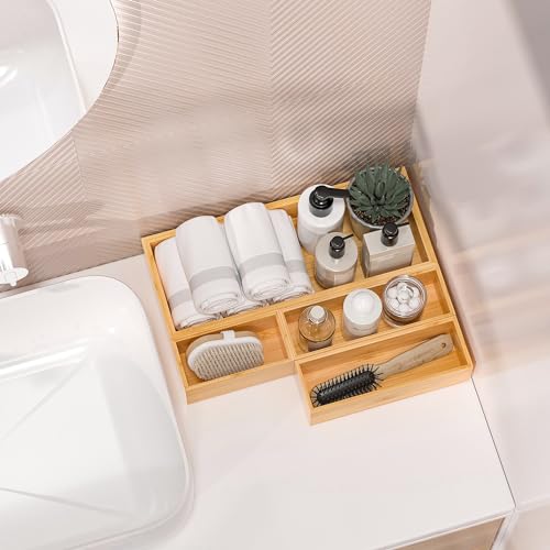 Kitchen Drawer Organizer Bins, Stackable Bamboo Deep Drawer Organizer for Silverware, Utensils, Cutlery, Flatware, Junk Drawer, Dresser, Bathroom, 9" x 3" x 2.5" (Set of 2) - color: Bamboo, size: 9 x 3 x 2.5 Inch