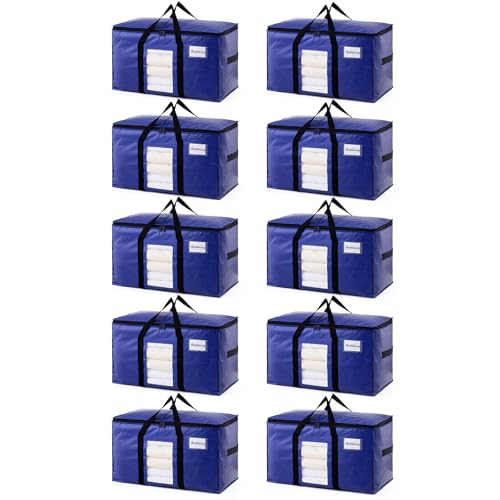 TAILI 10 Pack Dark Blue Extra Large Moving Bags, Heavy Duty Totes with Visible Window, Wrap Around Handles, Great for Space-Saving - color: Dark Blue, size: 10 Large