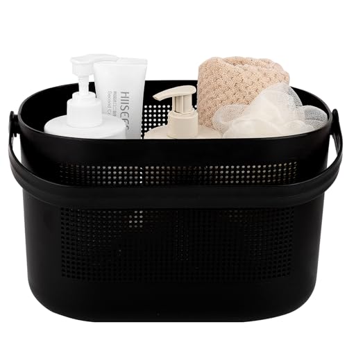 UUJOLY Plastic Storage Baskets with Handles, Shower Caddy Shelf Organizers Basket for Bathroom, Kitchen, Dorm Room, Black - color: Black, size: 1 Pack