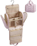 BAGSMART Hanging Toiletry Bag with Removable Partition, Puffy Water-resistant Fabric, Cosmetic Bag Makeup Bag for Full Sized Toiletries, Nude Pink - color: Nude Pink